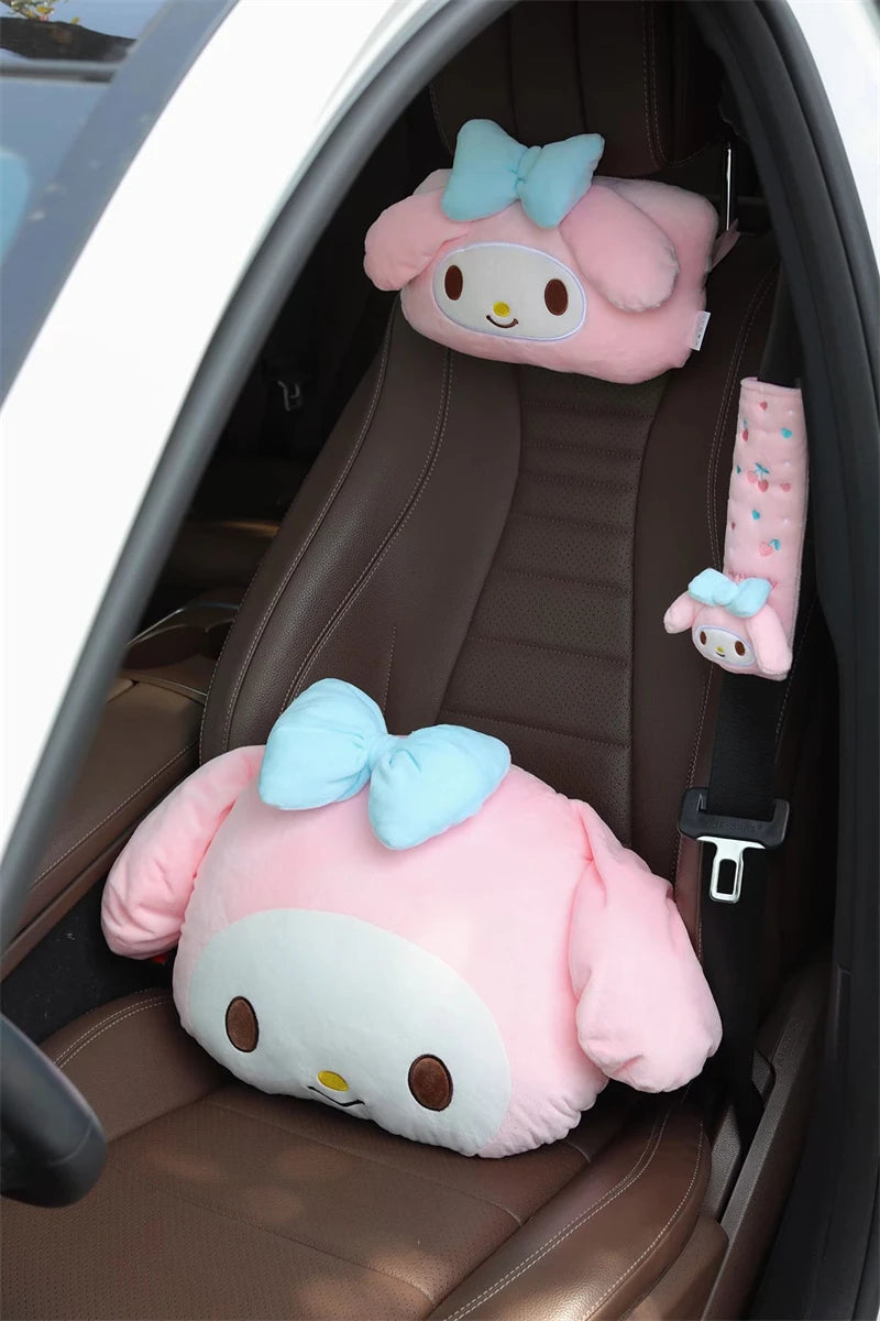 Kuromi My Melody Pillow Stuffed Anime Kuromi Car Headrest Safety Seat Belt Cover Cushion Cartoon Car Decoration Girl Gifts