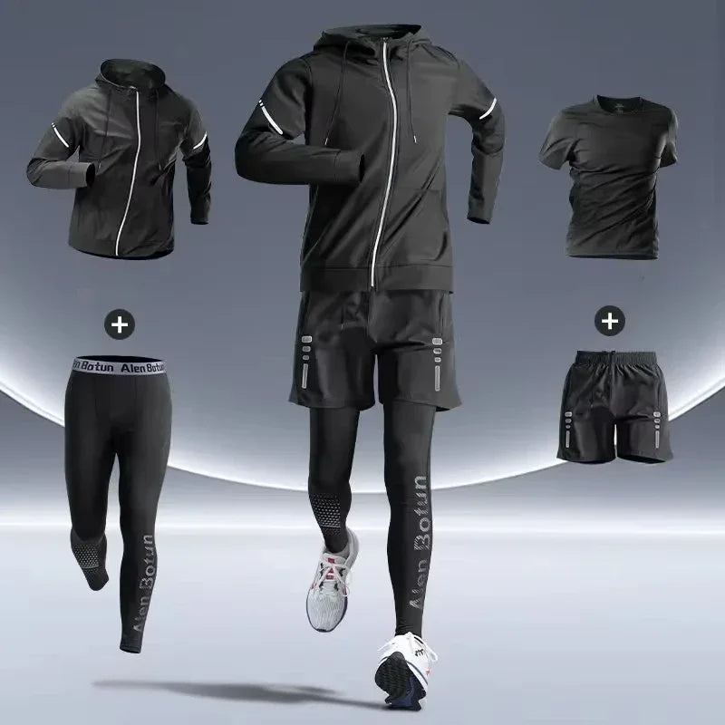 Men’s Sports Suits Fitness Clothes Tight-Fitting Quick-Drying Running Cycling Training Apparel for Autumn Night
