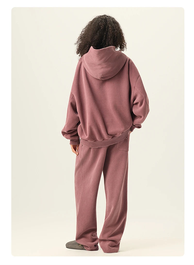 ZODF Vintage 350gsm Man Washed Boxy Fleece Hoodie Unisex Loose Ripped Warm Button Winter Hooded Pullovers Brand Clothing HY0053