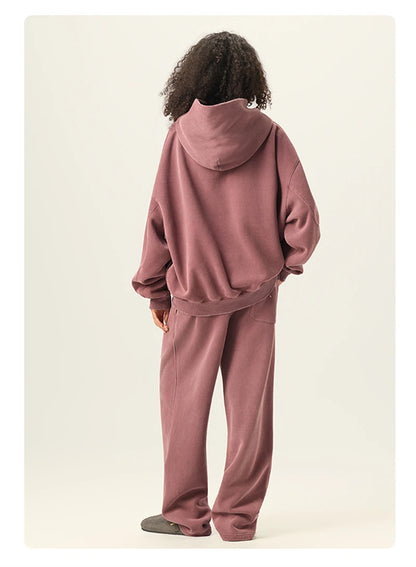 ZODF Vintage 350gsm Man Washed Boxy Fleece Hoodie Unisex Loose Ripped Warm Button Winter Hooded Pullovers Brand Clothing HY0053