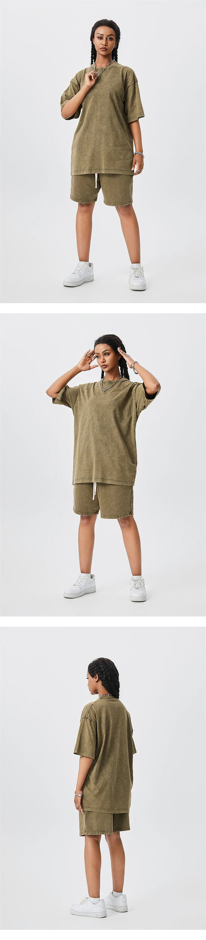 ZODF Men's Summer Batik Washed 250gsm T Shirts Retro Vintage Unisex Basic Loose Solid Cotton T-Shirt Brand Tops 2024 New HY0753