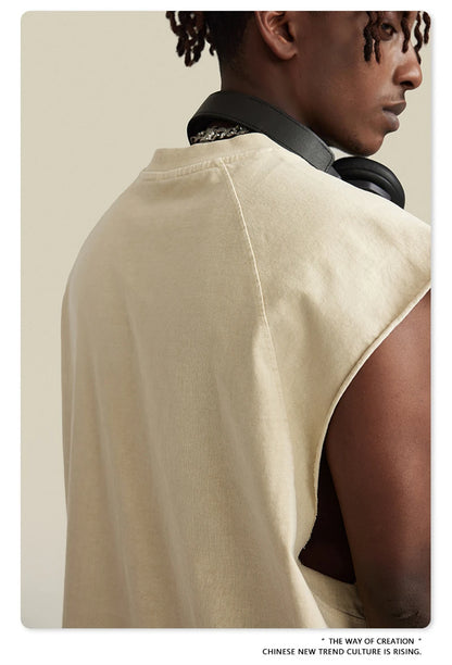 ZODF American Retro Men Washed Solid Tank Tops Women Unisex Loose Edge 275gsm Cotton Sleeveless Tees Brand Streetwears HY0503