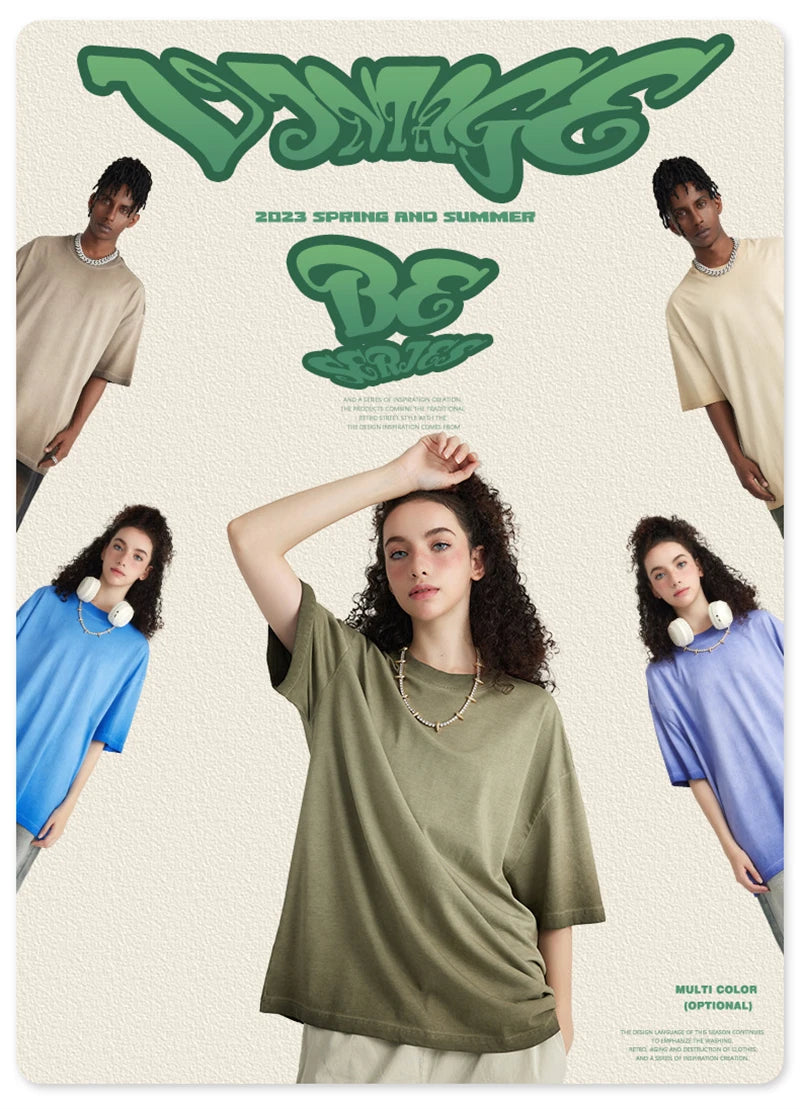 ZODF 2023 Men's Summer 255G Wash Gradient Fried Cotton T Shirt Round Neck Short Sleeve American Retro Loose T-Shirt HY0547