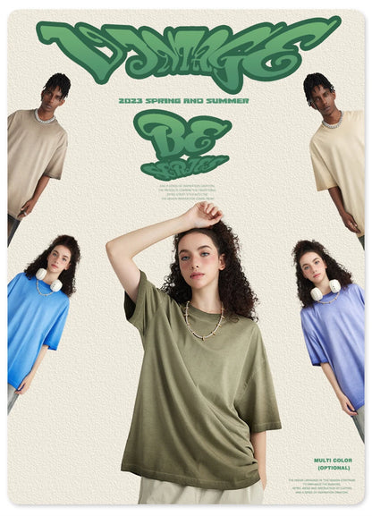 ZODF 2023 Men's Summer 255G Wash Gradient Fried Cotton T Shirt Round Neck Short Sleeve American Retro Loose T-Shirt HY0547