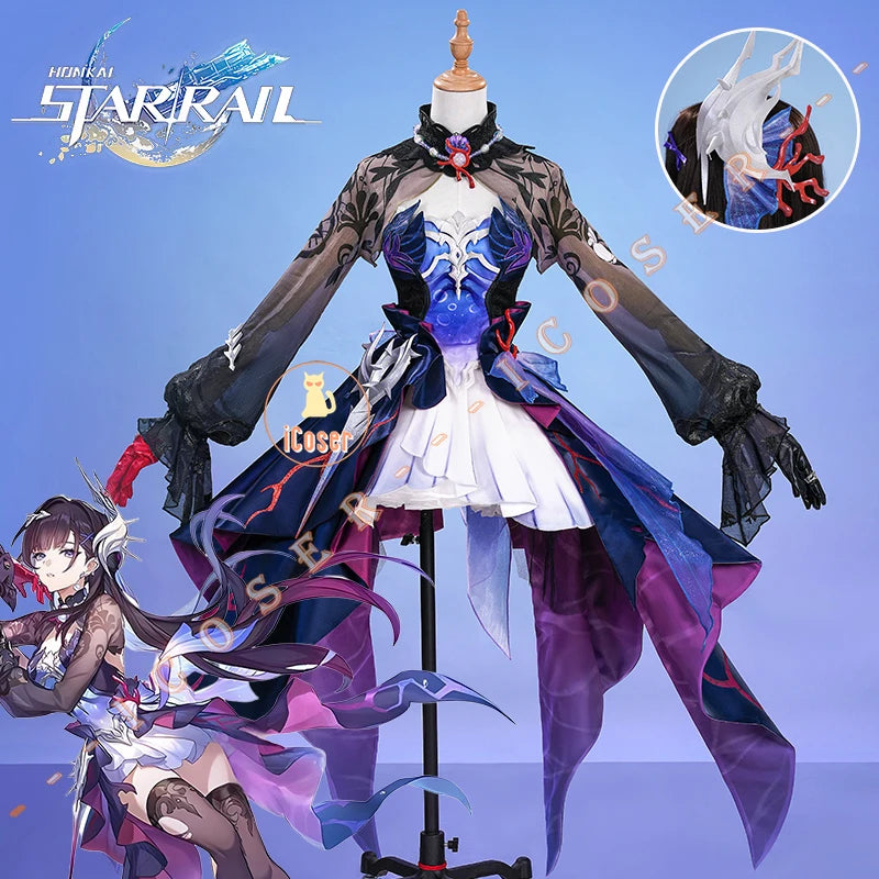 Honkai Star Rail Hysilens Cosplay Costume Wig Dress Headwear Amphoreus Festival Halloween Party for Women Girls Cos Props iCoser
