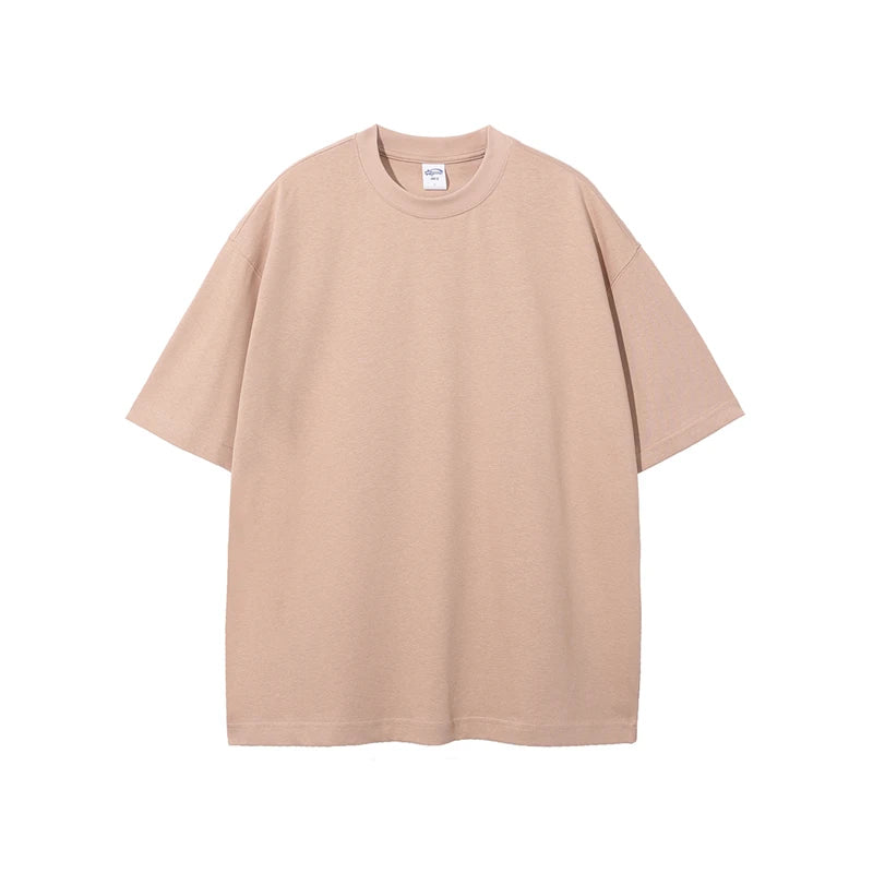 ZODF Summer Men 100% Cotton Solid Oversized Heavyweight 305gsm No-Shrink T-Shirt HY0165 - Pink / M / China Mainland