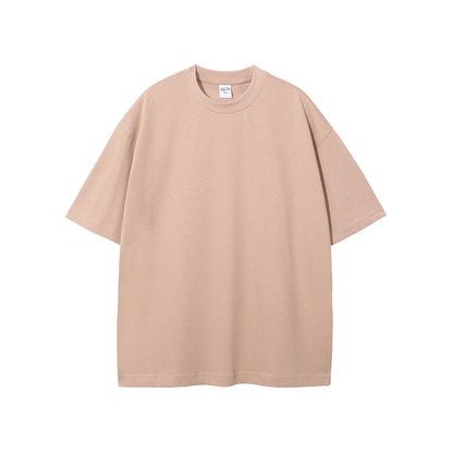 ZODF Summer Men 100% Cotton Solid Oversized Heavyweight 305gsm No-Shrink T-Shirt HY0165 - Pink / M / China Mainland