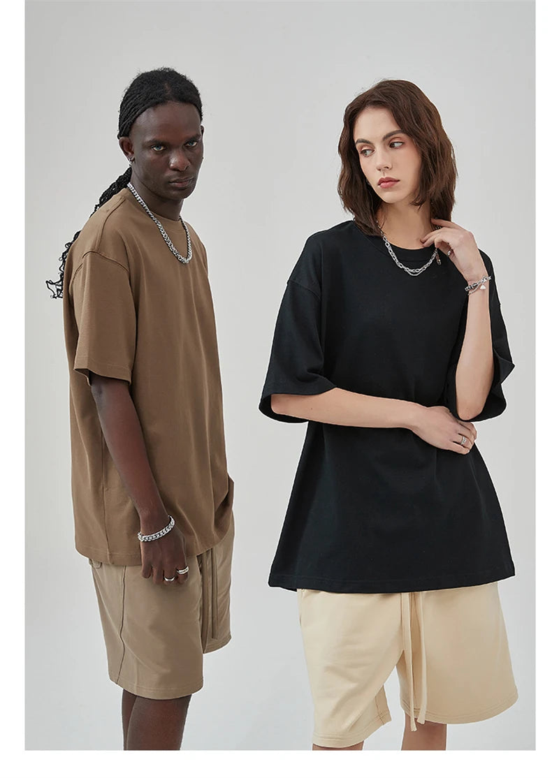 ZODF Summer Men 100% Cotton Solid Oversized Heavyweight 305gsm No-Shrink T-Shirt HY0165