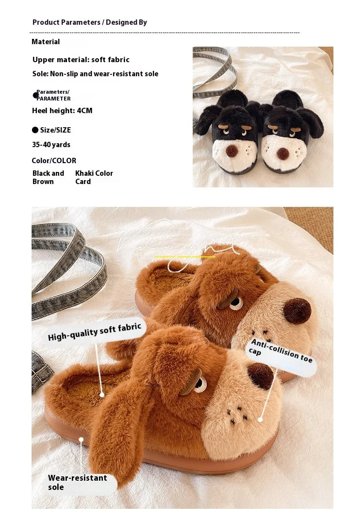 Cartoon Puppy Autumn And Winter Coral Fleece Soft Comfortable Warm Home Slippers Cotton Slippers Indoor Anti Slip Practical Gift