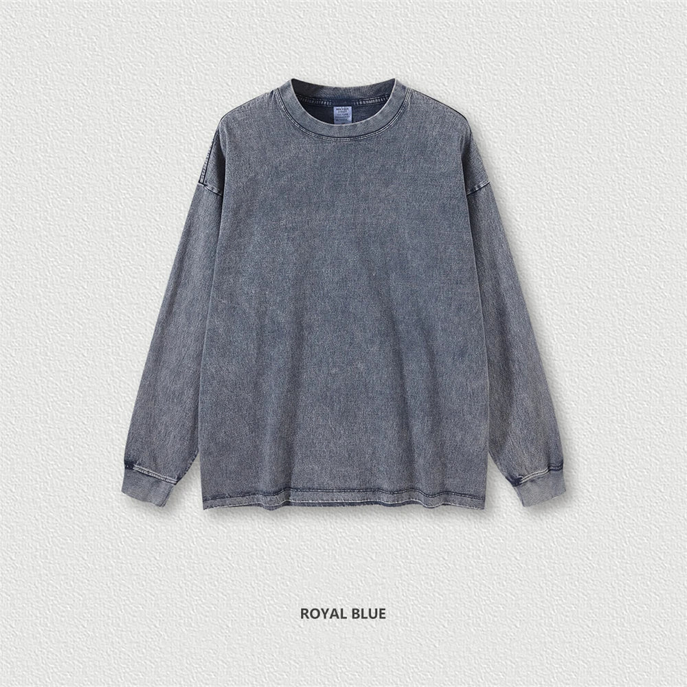 ZODF Retro 2025 Men Autumn Batik Washed T Shirt Unisex Oversized Basic Long Sleeve Solid 270gsm Cotton T-Shirts Tees HY0641