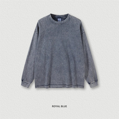 ZODF Retro 2025 Men Autumn Batik Washed T Shirt Unisex Oversized Basic Long Sleeve Solid 270gsm Cotton T-Shirts Tees HY0641