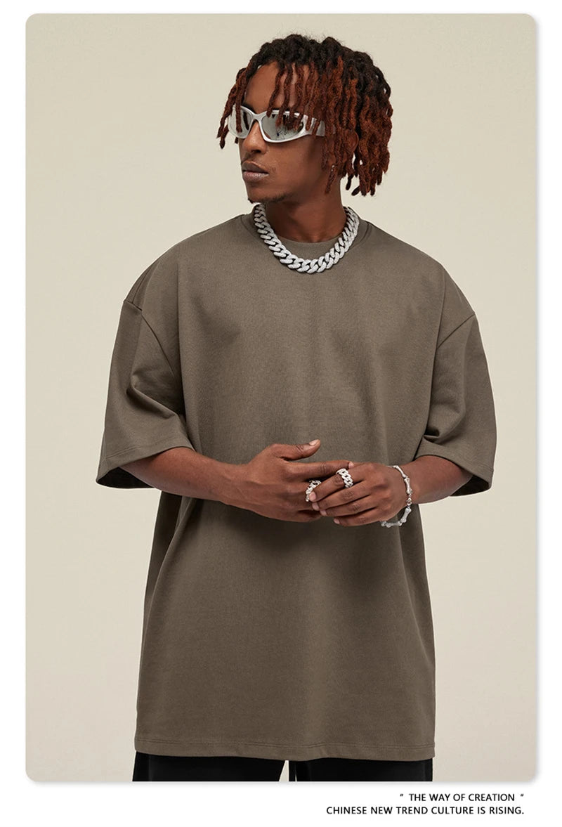 ZODF 2025 Heavy-Weight 425gsm 100% Cotton T-Shirts For Men Unisex Summer Oversized O-Neck Basic Solid T Shirt Brand Tees HY0485