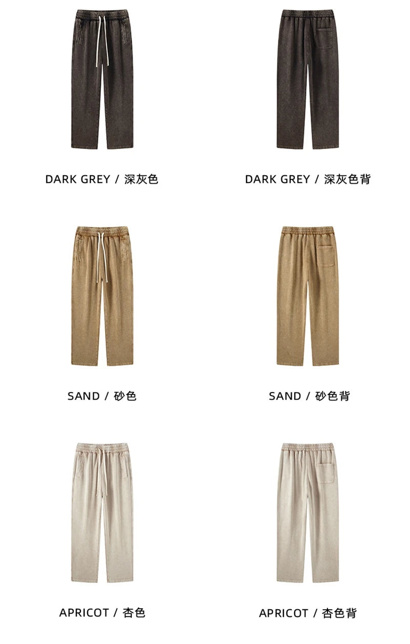 ZODF Retro Autumn Winter 420gsm Batik Washed 100% Cotton Loose Straight Pants for Men Unisex Streetwear HY0937
