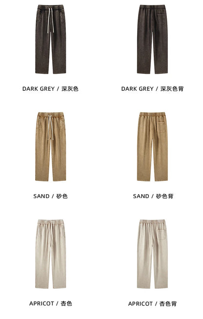 ZODF Retro Autumn Winter 420gsm Batik Washed 100% Cotton Loose Straight Pants for Men Unisex Streetwear HY0937