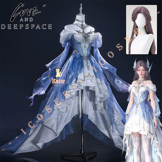Love and Deepspace MC Cosplay Costume Deepsea Waves Dress Heroines Uniform Carnival Outfit Headwear Halloween Party Women Girls