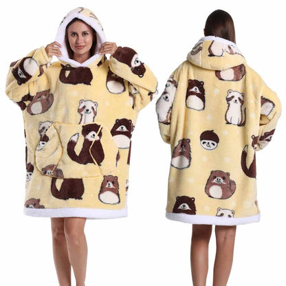 Leopard Winter Women Thicken Warm Hoodie Blanket Pink Blue Oversize Large Pocket Couple Loose Sweatshirts Mens Graphic Hoodies