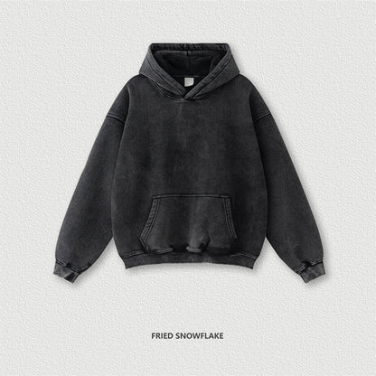 ZODF Retro Men’s Winter Washed Fleece Hoodie 360gsm Warm Knitted Loose Hooded Pullover Streetwear HY0887 - Fired