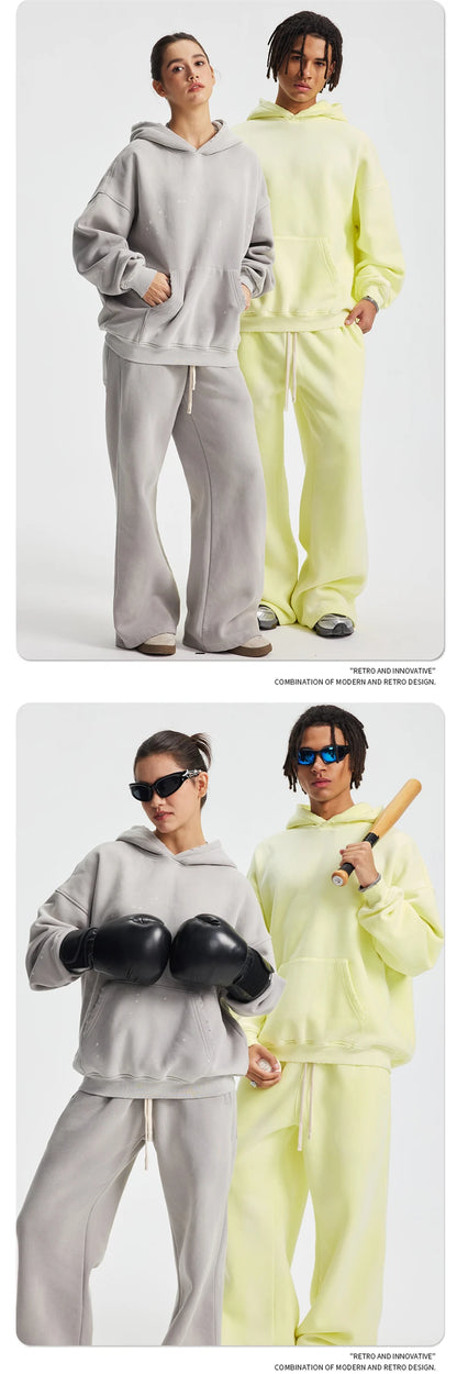 ZODF Trendy Men Washed 360gsm Fleece Hoodies Unisex Oversized Warm Paint Distressed Hooded Pullovers Winter Coat HY0947