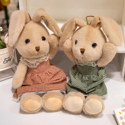 Classic Style Bunny Plush Toy Wearing Plaid Skirt Cute Rabbit Soft Doll Baby Girl Sleep Companion Bedroom Decoration