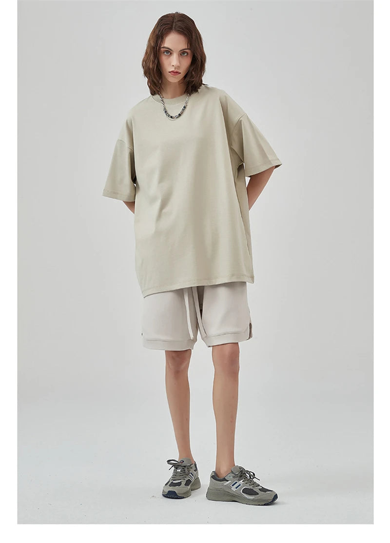 ZODF New 2025 Heavy Weight Summer Solid T Shirts For Men Unisex High Street Oversized 385gsm Cotton T-Shirt Streetwears HY0497