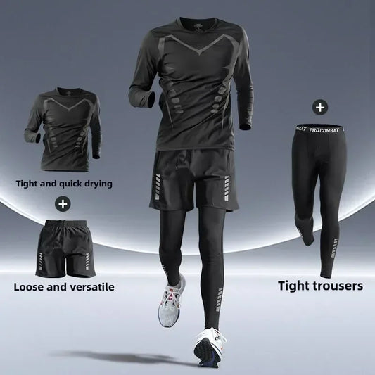 Men’s Fitness Running Set Tight-Fit Quick-Dry Sportswear for Autumn Night Runs Training and Cycling Gear