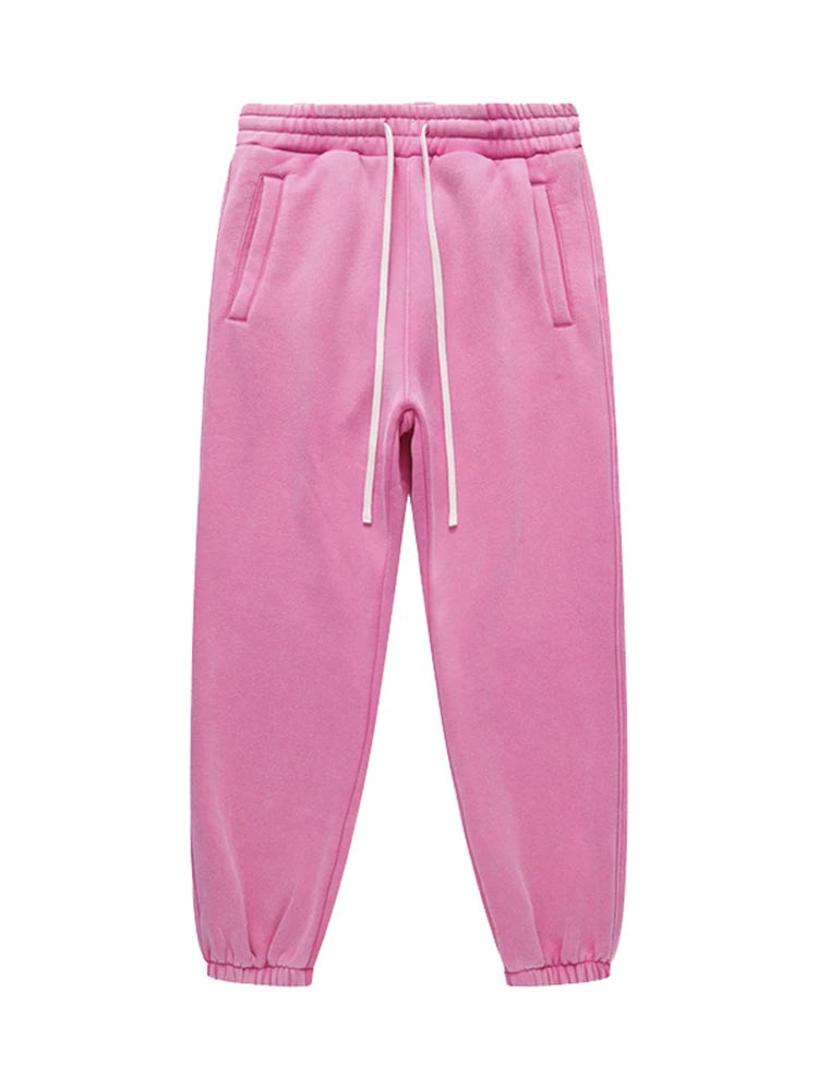 ZODF Vintage Men 360gsm Thick Fleece Sweatpants Women Unisex Loose Washed Distressed Warm Joggers Pants For Winter HY0749