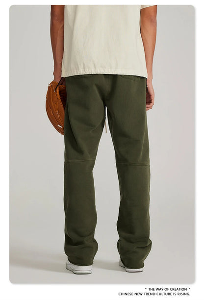 ZODF 2023 Spring Men 380gsm Washed Cotton Pants American Retro Unisex Loose Edge Oversized Straight Trousers Streetwears HY0537