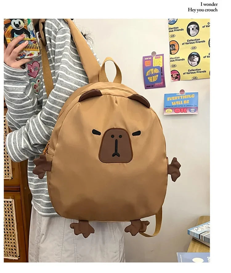 Kawaii Capybara Nylon School Bag Laptop Backpack Cartoon Children's Backpack Travel Casual Book Bags Large Capacity Backpack