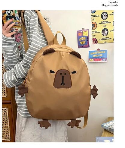 Kawaii Capybara Nylon School Bag Laptop Backpack Cartoon Children's Backpack Travel Casual Book Bags Large Capacity Backpack