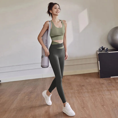 Two Piece Women’s Yoga Sportswear Set – Gym Leggings with Bra and Shorts for Fitness Workout