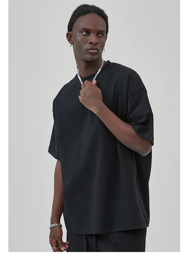 ZODF New 2025 Heavy Weight Summer Solid T Shirts For Men Unisex High Street Oversized 385gsm Cotton T-Shirt Streetwears HY0497