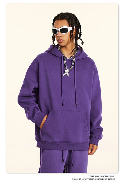 ZODF New 2024 Autumn Winter Men 345gsm Fleece Hoodies Unisex Women Relax Fit Warm Solid Hooded Pullovers Sweatshirts HY0863