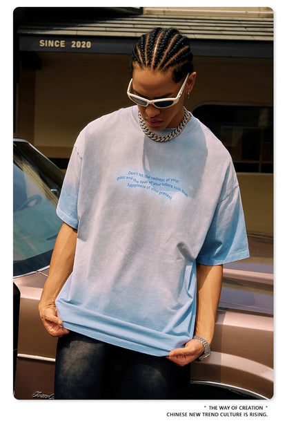 ZODF Summer High Street Printing T-Shirts For Men Unisex Retro Washed 250gsm Ripped Cotton T Shirt Brand Tops HY0858