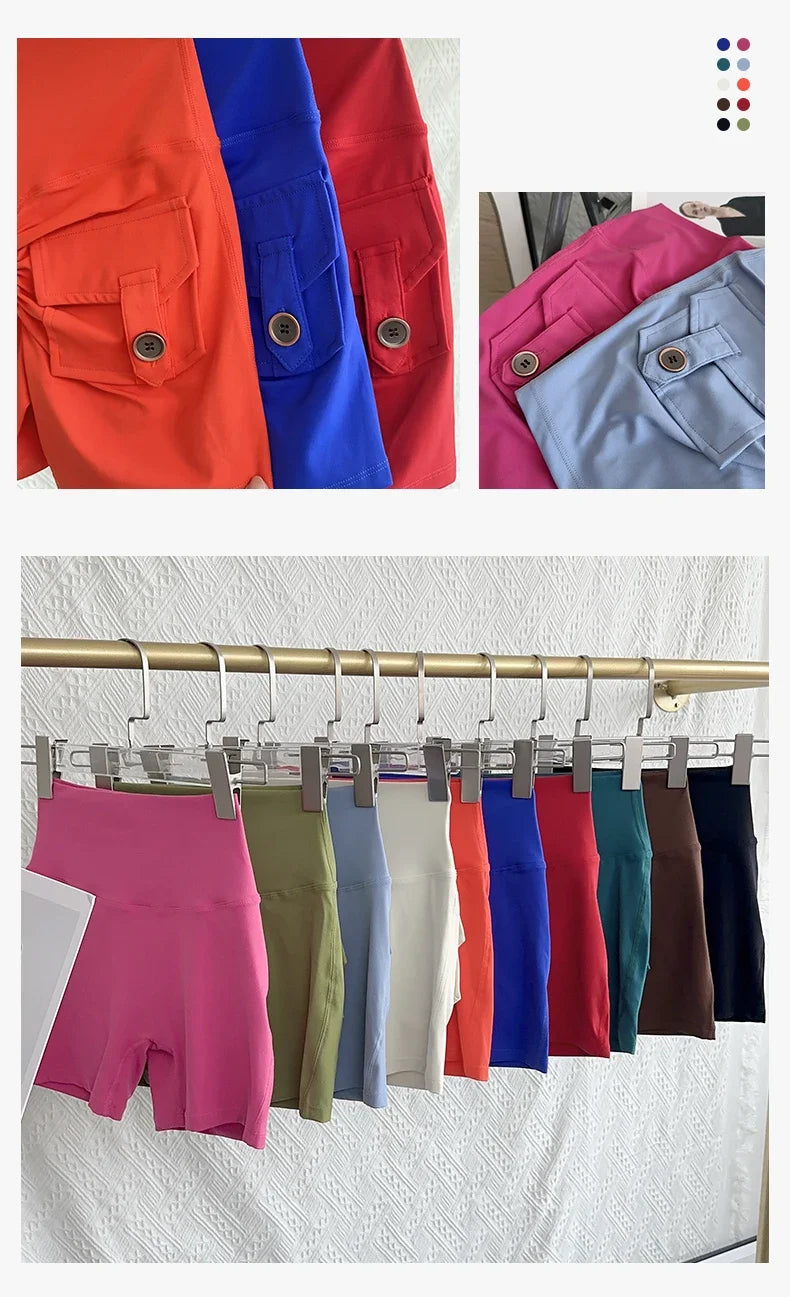 Nude High Waist Peach Butt Sport With Pocket Yoga Shorts Leggings Quick Drying Gym Training  Cycling Outdoor sports Shorts