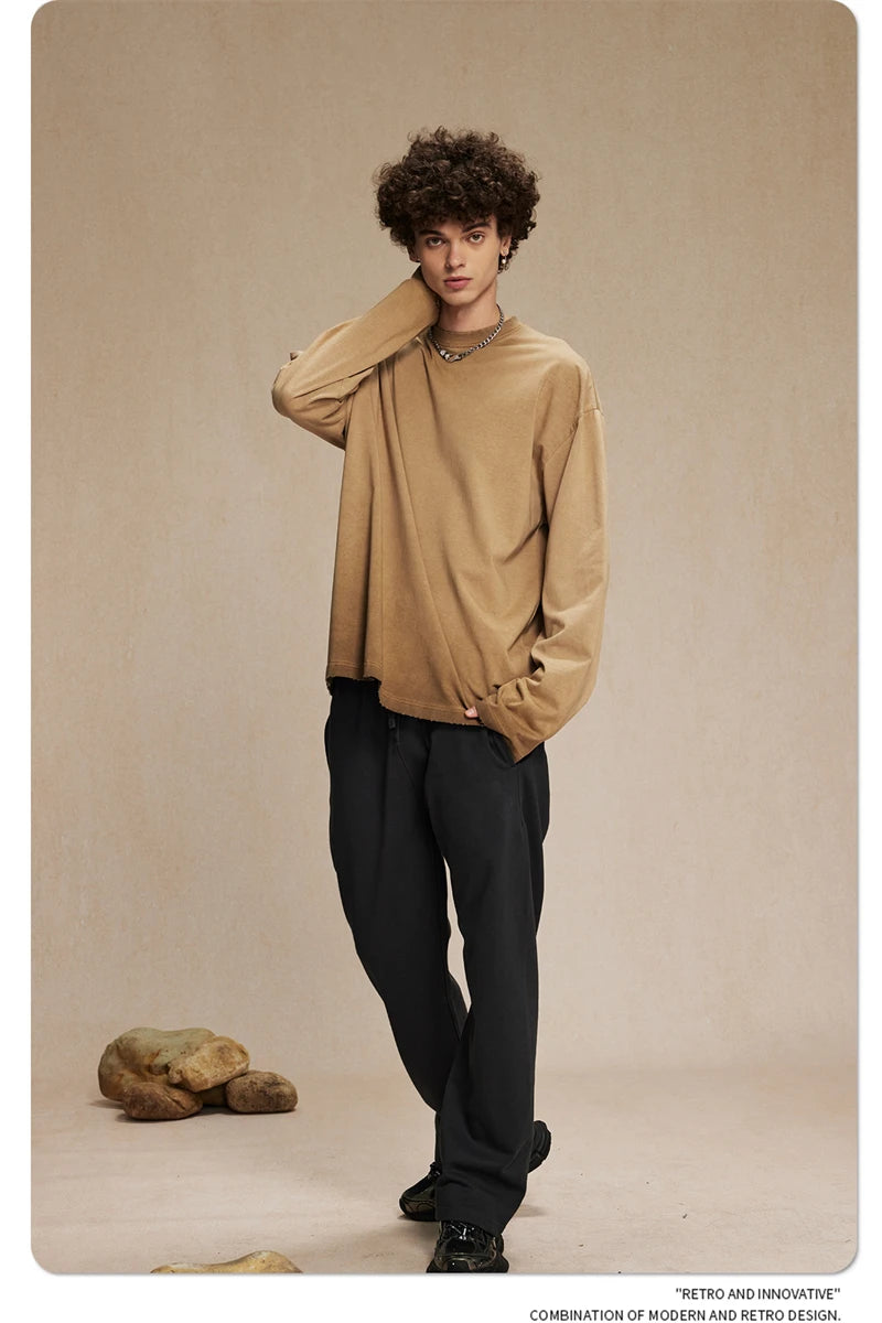 ZODF New 2024 Autumn Washed 100% Cotton T-Shirt For Men Unisex Loose Distressed 275gsm O Neck T Shirts Brand Tops HY0924