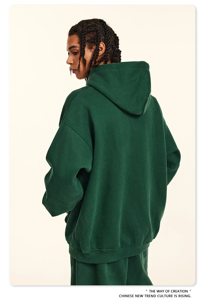 ZODF New 2024 Autumn Winter Men 345gsm Fleece Hoodies Unisex Women Relax Fit Warm Solid Hooded Pullovers Sweatshirts HY0863