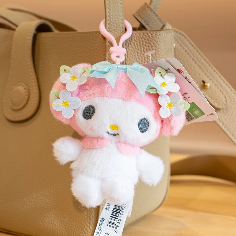 Sanrio Plush Doll Flower Series Cute Cinnamoroll Melody Plush Pendant Kawaii Hello Kitty Kuromi Plush Stuffed Doll Kid Xmas Gift