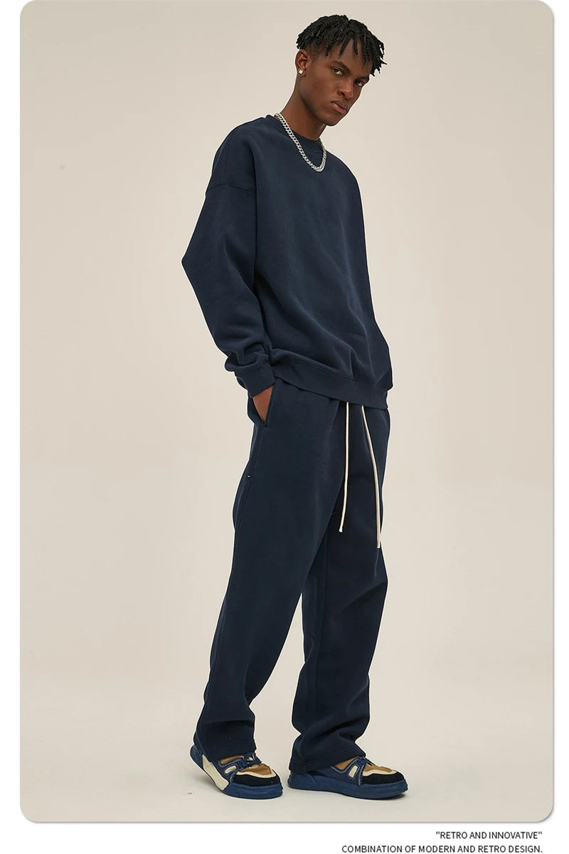 ZODF New 2025 Winter 350gsm Fleece Sweatshirts For Men Unisex Casual Loose Basic Solid O-Neck Thick Warm Pullovers HY0635