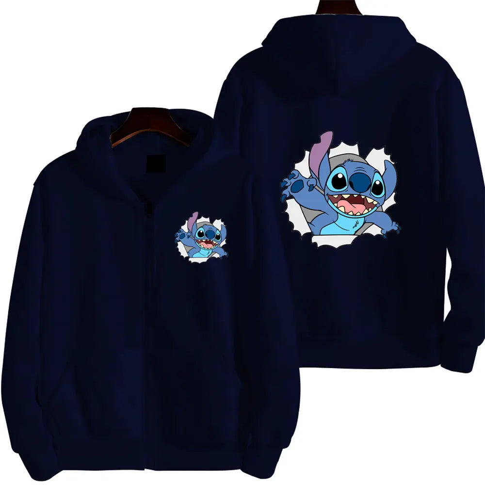 Disney Cute Princess Costume Star and Stitch Women's Oversized Jacket Zipper Hoodie Ladies Winter Warm Loose Outerwear Clothing