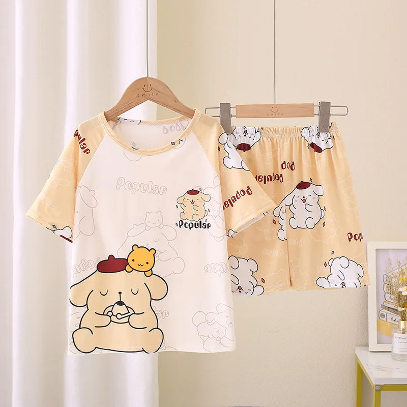 Girls Pajamas Sets Cute Cartoon Short Sleeve Kids Pyjama Snow White Princess Elsa Mickey Mouse Print Summer Pijama