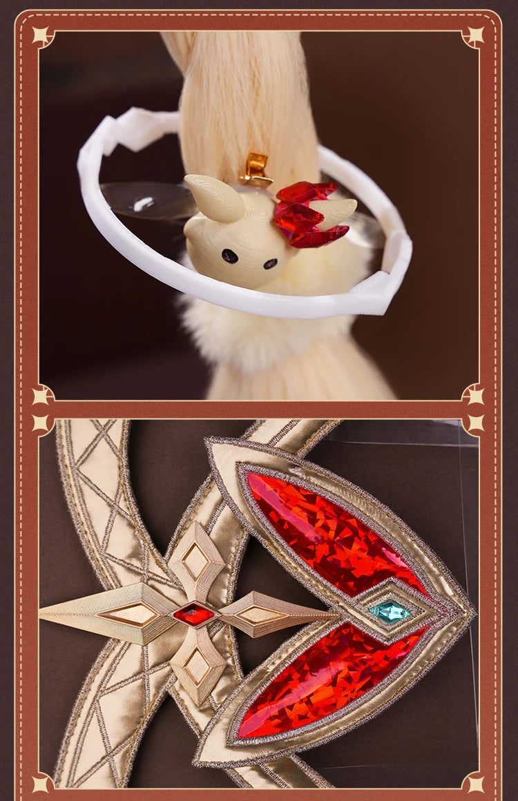 Genshin Impact Alice Cosplay Costume Wig Dress Headwear Ring Game Uniform Halloween Party for Women Girls Role Play Outfit Props