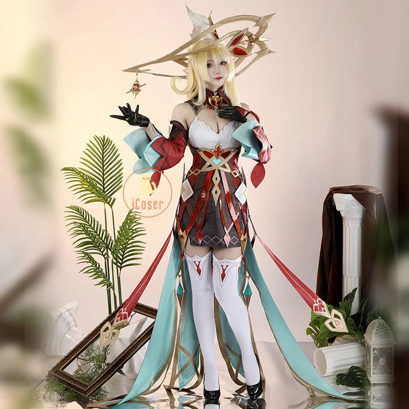 Genshin Impact Alice Cosplay Costume Wig Dress Uniform Headwear Carnival Halloween Party Women Girls Holiday Role Play Outfit