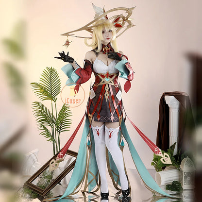 Genshin Impact Alice Cosplay Costume Wig Dress Uniform Headwear Carnival Halloween Party Women Girls Holiday Role Play Outfit
