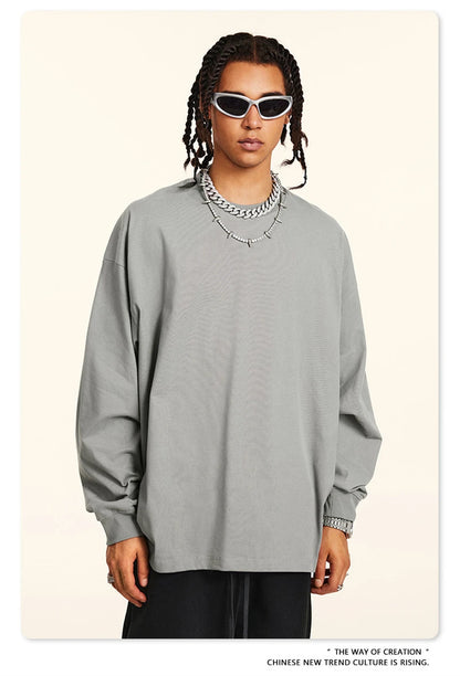 ZODF New 2024 Autumn 225gsm Loose Solid T-Shirt For Men Retro Unisex Antibacterial Full Sleeve T Shirts Brand Tops HY0871