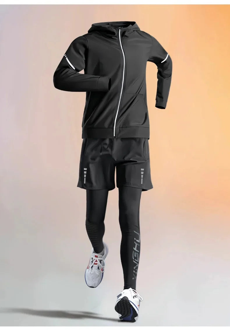Men’s Winter Fleece-Lined Quick-Dry Warm-Up Sports Set for Running Cycling Fitness Training