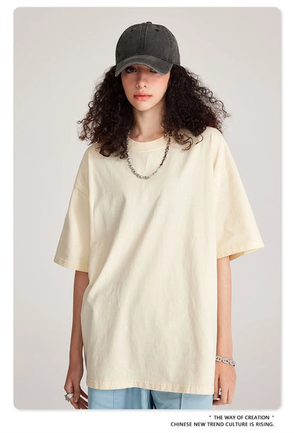 ZODF Trendy Summer 260gsm Cotton Oversized T Shirts For Men Unisex Male Kanye West High Street Solid Tees Brand Tops HY0122