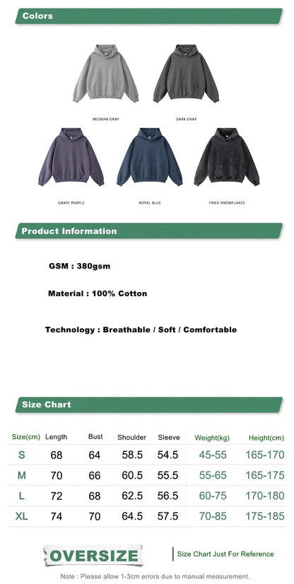 ZODF Retro Autumn Winter Washed Cotton Hoodies Unisex Loose 380gsm Knitted Sport Hooded Pullovers Brand Clothes HY0884