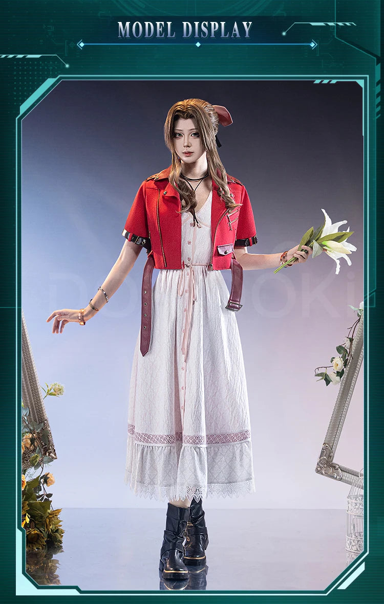 Aerith Cosplay Costume Game FF Cosplay【S-3XL】DokiDoki-SR Women White Dress Aerith Costume Plus Size