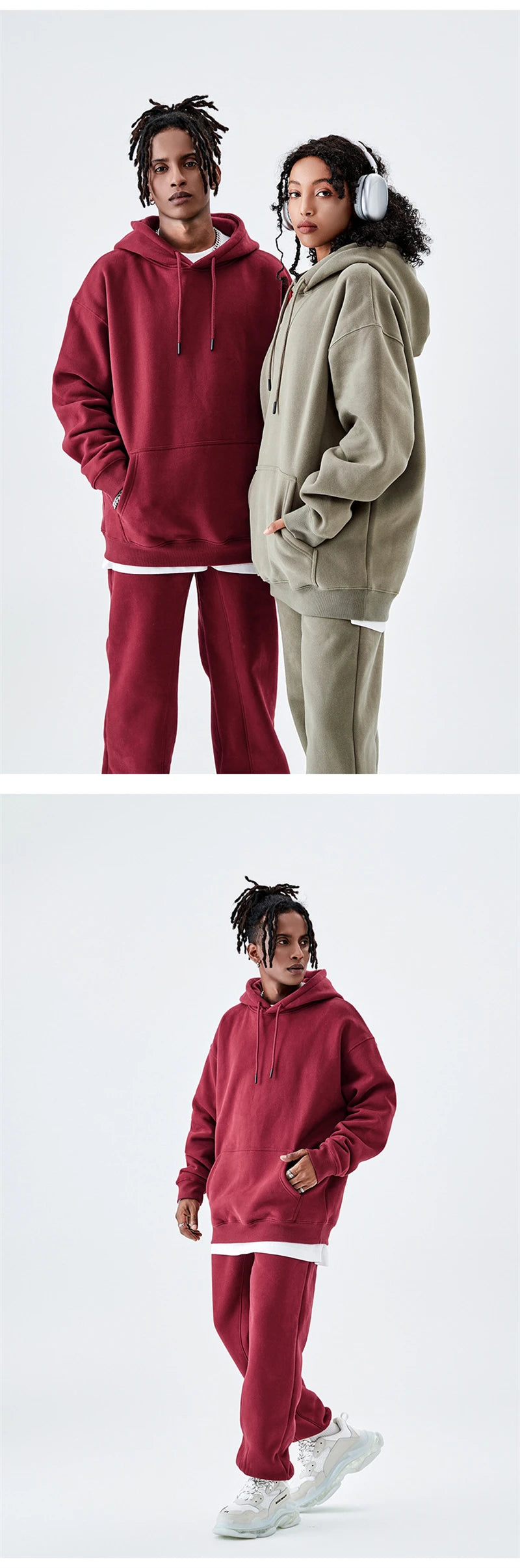 ZODF Casual Winter Men 350gsm Fleece Hoodie Unisex Loose Warm Solid Hooded Sweatshirt Pullover 18 Colors HY0728