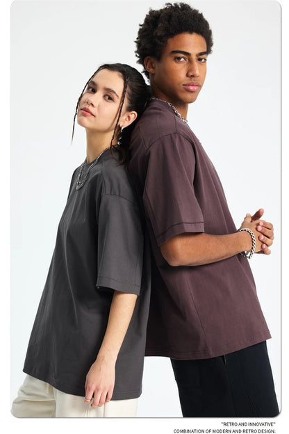 ZODF Trendy 2025 Men 275gsm Cotton T-Shirts Unisex Summer Patchwork Solid O Neck T Shirt Brand Tees HY1045